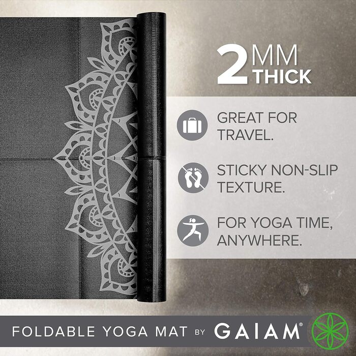 Складаний килимок для йоги Gaiam 172×61×0,2 см, для йоги, пілатесу та фітнесу, дорожній, Midnight Marrakesh
