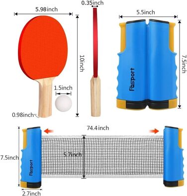FBSPORT Набір для настільного тенісу: 2 ракетки, 6 м'ячів, сітка, сумка. Підходить для початківців та професіоналів. Колір: світло-блакитний