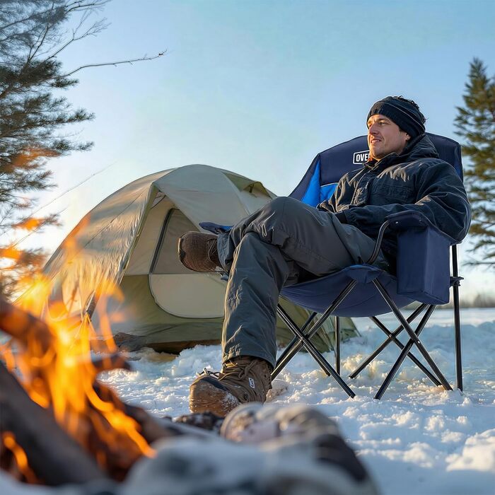 Обідній стілець для кемпінгу OVERMONT з підігрівом XL, розкладний, для відпочинку на природі, риболовлі, блакитний