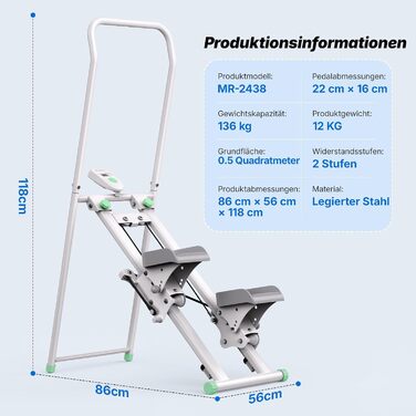 MERACH Степер для дому 2025 - вертикальний тренажер для кардіо та загальної фізичної підготовки, компактний, складний, з регульованою висотою кроку та ручками (2438G2)