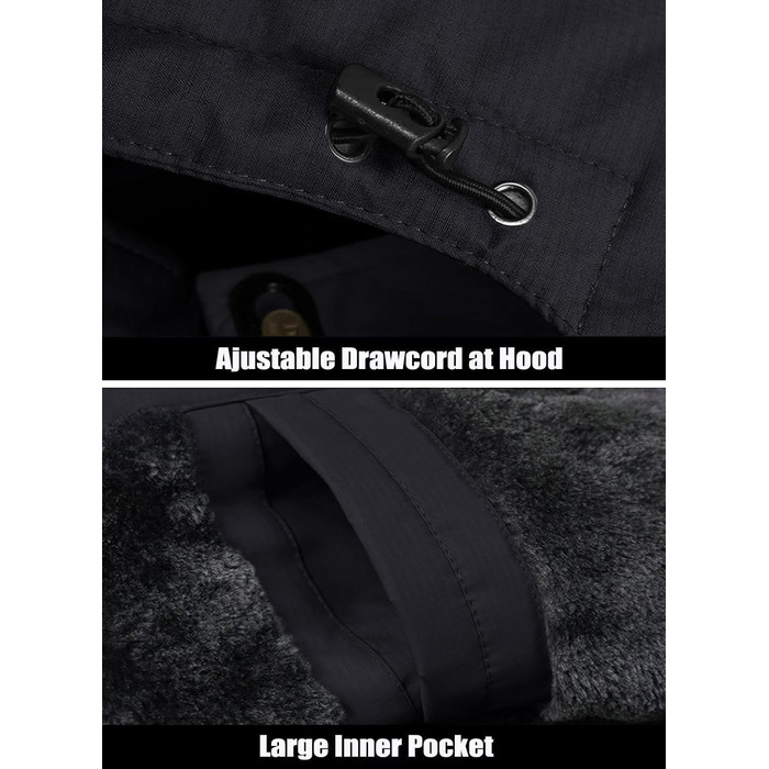 Зимова куртка MAGCOMSEN для чоловіків: тепла, водонепроникна, з капюшоном. Підходить для катання на сноуборді, активного відпочинку та роботи. Розмір L, чорний колір.