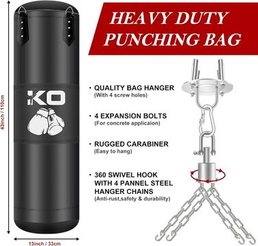Набір боксерського мішка Boxsack Hängend Set, 120 см, преміум-якість, для боксу, кікбоксингу, MMA, грэпплінгу, карате та інших єдиноборств