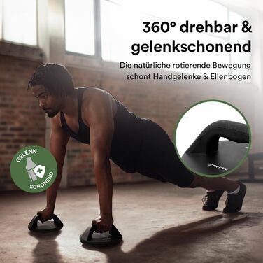 STRYVE Push-Up 360 – обертові упори для віджимань, універсальні, протиковзкі, знімний елемент, для інтенсивного тренування всього тіла, 360° обертання, чорні