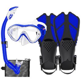 Набір для снорклінгу для дітей з ластами, маска з панорамою 180° та сухим снорклом, блакитний