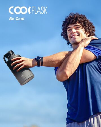 Термос-бутилка Coolflask 2 л з трубочкою і 3 кришками, ізольована спортивна пляшка з нержавіючої сталі, подвійний захист від протікання, чорна і сіра для спорту чи офісу