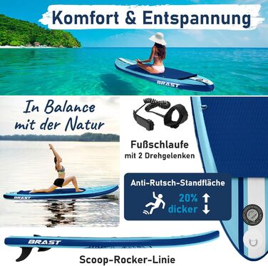 SUP Board BRAST Shark надувний, 320x81x15 см, блакитний: комплект для падлбордингу з аксесуарами (каяк-сидіння, камера, помпа, рюкзак)