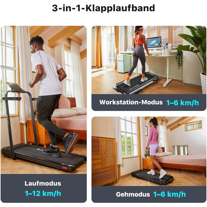 Електричний біговий тренажер Mobvoi Home Laufband SE з AI, 2.5 PS, 12 км/год, компактний, складний, з пультом, для дому, сумісний з TicSports APP, до 120 кг, срібний