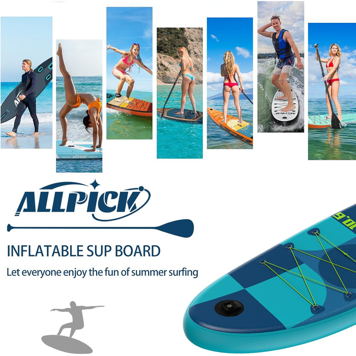ALLPICK Преміум SUP-набір 320 см – надувна дошка для веслування стоячи з універсальним кріпленням для камери, повний комплект аксесуарів, для дітей і дорослих, для початківців і досвідчених, до 150/180 кг