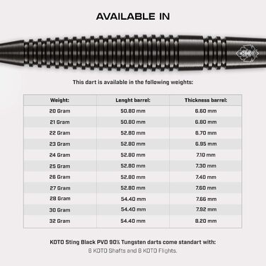 Дарти KOTO Sting Black 90% Tungsten (27г) - професійний набір стільців дартс з додатковими пір'ями та дротиками