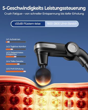 Масажер для тіла KingPavonini з висувним руків'ям та складним голівкою, масажна пістолета для спини з 3 регульованими кутами та 4 насадками, масажер - подарунок для чоловіків та жінок, чорний