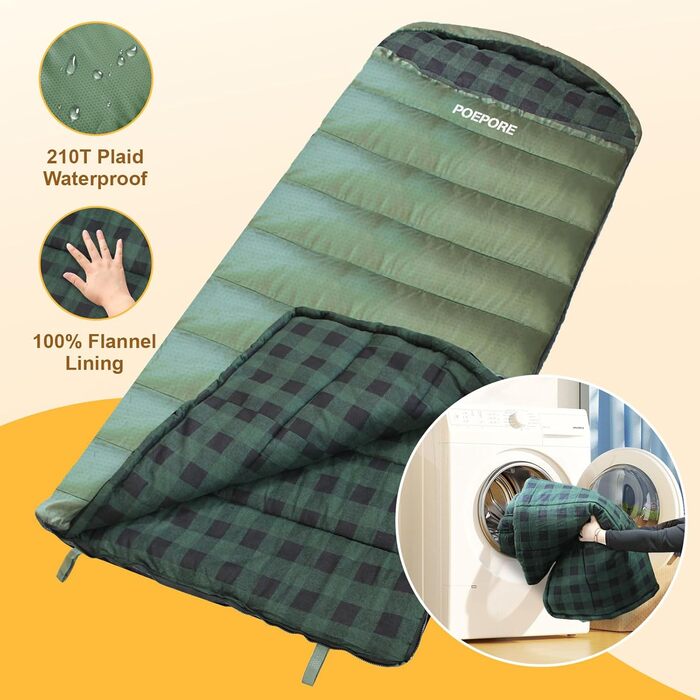 Спальний мішок XXL для дорослих, 3-4 сезони, фланель, кемпінг, зимовий, 230x90 см