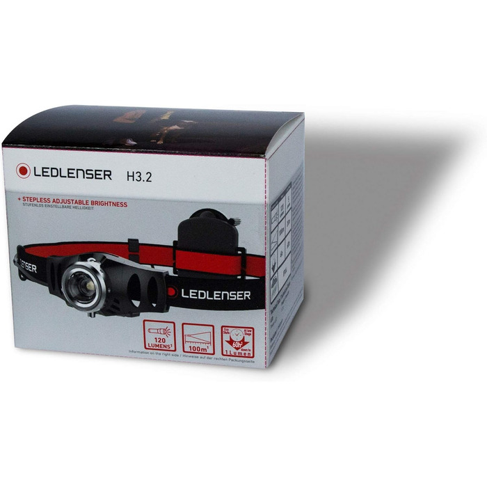 Ліхтар на лоб Ledlenser H3.2: акумуляторний, 600 люмен, регульований фокус, 120 годин роботи, червоне заднє світло, USB-зарядка