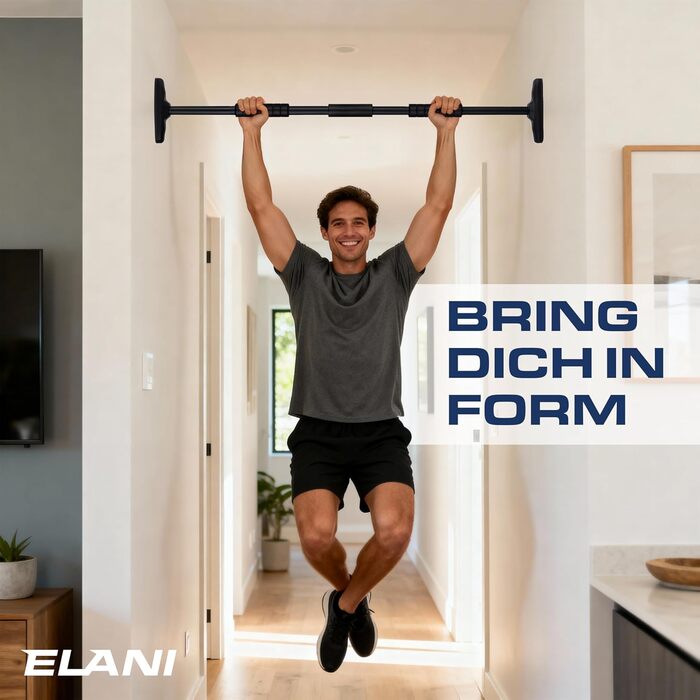 ELANI – Турнік для підтягувань на стіну, 115–140 см | Без свердління | З рівнем та надійним кріпленням | Для дому, підтягувань та тренувань | Синій