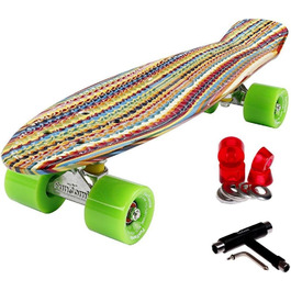 Скейтборд FunTomia Mini-Cruiser 57 см з LED колесами, алюмінієва підвіска, підшипники ABEC-9, T-Tool, зелені колеса