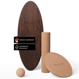 Балансборд з дуба FAVVITY® Core Walnuss: тренажер для рівноваги з додатком | Зроблено в Німеччині, сертифікат FSC
