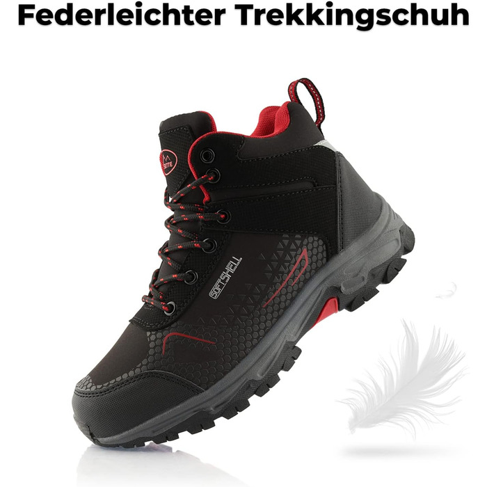 Черевики для туризму жіночі та чоловічі, зимові, водовідштовхувальні, чорно-червоні (36 EU)