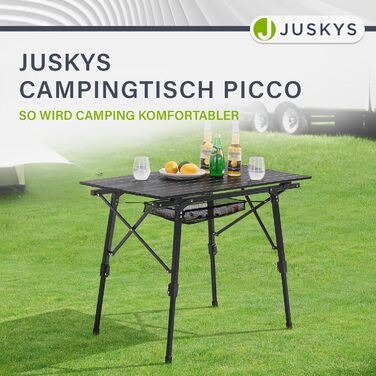 Стол для кемпінгу Juskys Picco - алюмінієвий, 90 x 52 см, легкий, складний, регульований по висоті - для кемпінгу, саду, відпочинку на природі. Чорний.