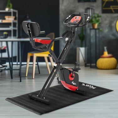 Складаний велотренажер KM Fit 2в1 з LCD-дисплеєм, 16 рівнів навантаження, сенсором пульсу, килимком та тримачем для телефону