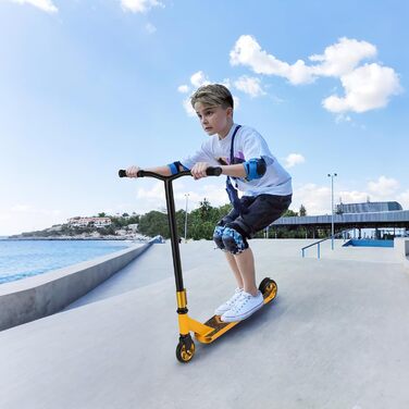 COSTWAY Стантер скутер з 360° поворотом, колеса 110 мм PU, підшипники ABEC-7, алюмінієва дека, вантажопідйомність 100 кг, для дітей від 10 років, жовтий