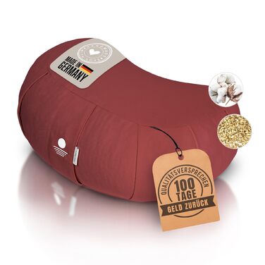 Зафу для медитації Inner Peace | Йога подушка з екологічної дінкової наповнювачем | Подушка для медитації напівмісяця | Зроблено в Німеччині | Зручний знімний чохол з 100% органічної бавовни (лісова полуниця)