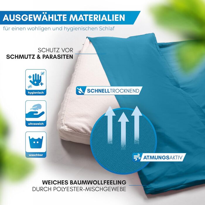 Спальний мішок NORDMUT® для подорожей: ультралегкий, дихаючий, з відділенням для подушки (блакитний, поліестер)