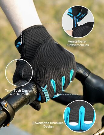 Велосипедні рукавички KUTOOK: антиковзаючі, амортизуючі, з гелевою підкладкою, сенсорні, для MTB, шосе, трейл, гірський велосипед, похід, блакитні, розмір L