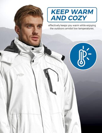 Чоловіча гірськолижна куртка Wantdo з флісовою підкладкою, водонепроникна та дихаюча, для активного відпочинку, з капюшоном, вітрозахисна, розмір XXL