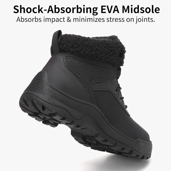 Зимові черевики жіночі снігоступи на шнурівці з антиковзким покриттям, тепла підкладка з хутром (42 EU, Чорний)