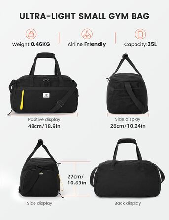 Спортивна сумка SKYSPER 35L з відділенням для взуття та мокрих речей - для фітнесу, тренувань, подорожей, чорна