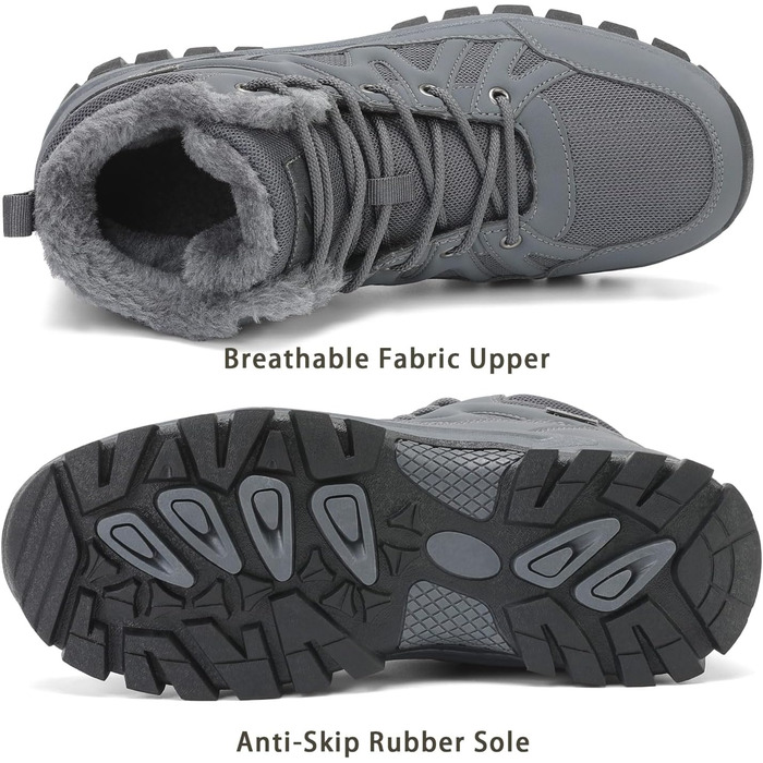 Чоловічі зимові черевики FLARUT: теплі, водонепроникні, для хайкінгу та трекінгу, сірі, 46 EU