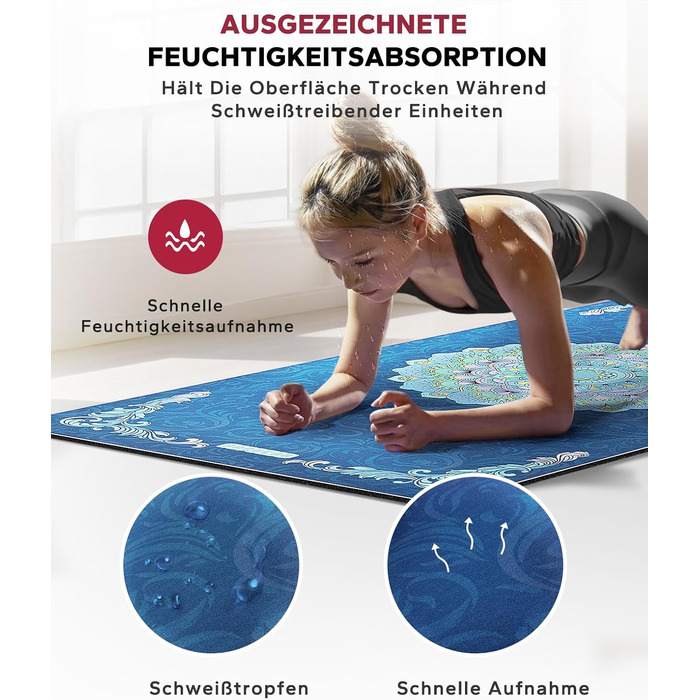 Йога мат HAPBEAR XXL: широка, спортивна, фітнес-мат з антиковзаючим покриттям 198x137 см / 183x116 см / 6 мм, надзвичайно міцна, для пілатесу, тренажерного залу, дому, тренувань, зелена