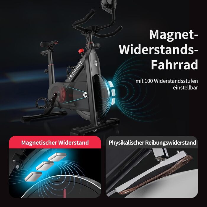 JASPORT C3 Ергометр: тихий велотренажер для дому з магнітним опором, LED-дисплеєм, кардіотренуваннями та вагою до 120 кг. Сумісний з додатком з відеокурсами