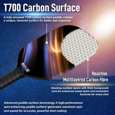 Падл для піклболу KASACA Cosmic Ray, графіт T700, карбонова поверхня, безрамковий, USAPA, одиночний