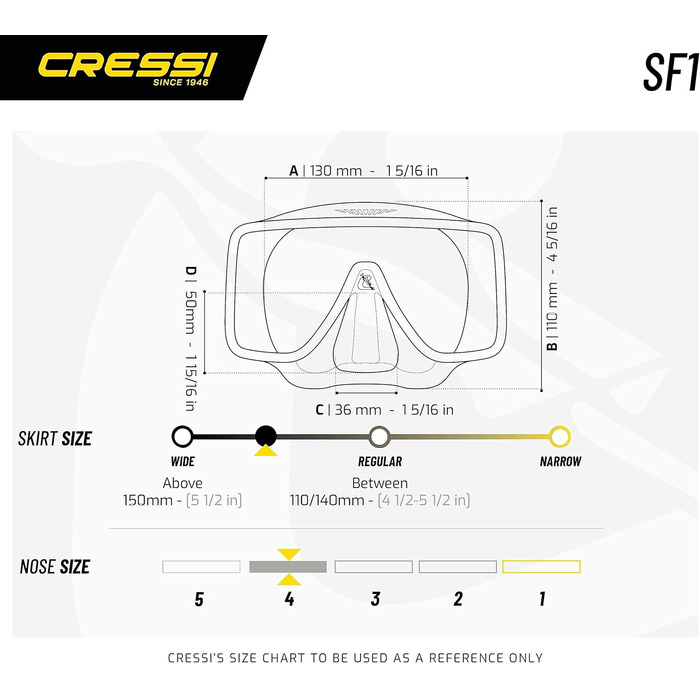 CRESSI SF1 Маска для дайвінгу та снорклінгу безрамна, квадратний дизайн, універсальний розмір, для дорослих