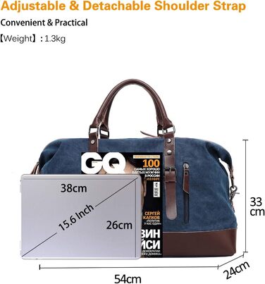 Спортивна сумка для подорожей FANDARE: універсальна дорожня сумка-вікенд з канвасу для чоловіків та жінок, містка сумка для кемпінгу та пляжу, синя