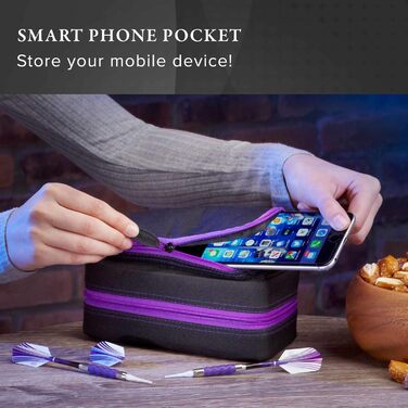Футляр Casemaster Plazma Pro для 6 дротиків (м'які та сталеві), з великою передньою кишенею для телефону, відділеннями для насадок, амазонітовий кант