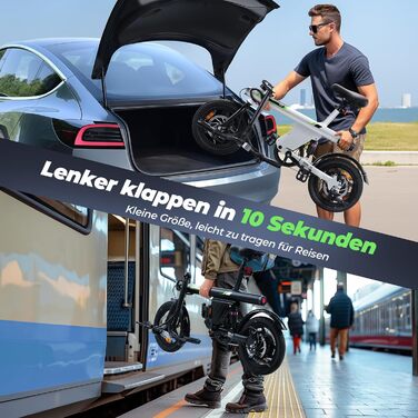 Складаний електровелосипед Finbike 14/16 дюймів, 250Вт, акумулятор 7.8Ah, швидка зарядка 3 год, 3 режими їзди, максимальна дальність 45 км, для дорослих і підлітків, чорний-зелений