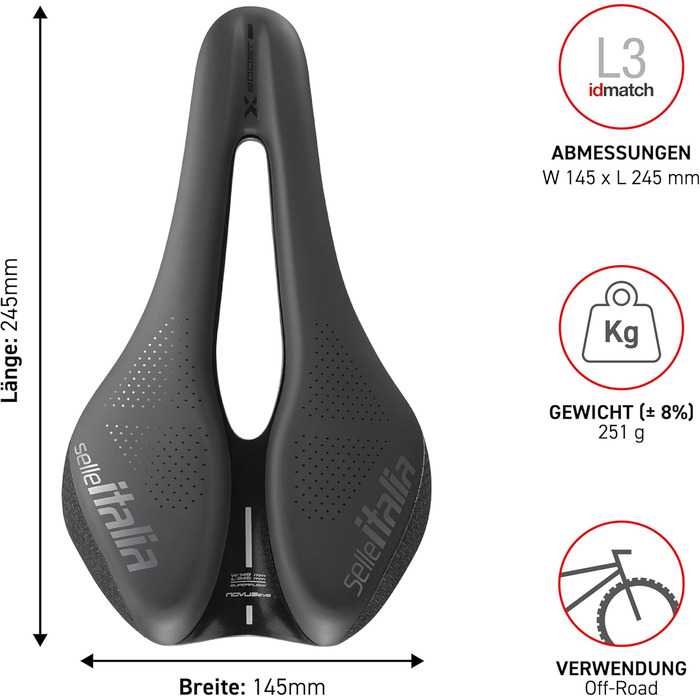 Велосипедне сідло Selle Italia Novus Boost EVO X-Cross Superflow L3, чорне - для MTB та гравійних велосипедів