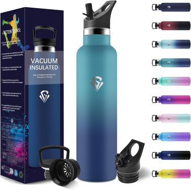 Термопляшка 1000 мл, нержавіюча сталь, без BPA, з соломкою, подвійні стінки, для води та газованих напоїв (темно-зелений & темно-синій)