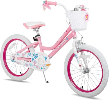Дитячий велосипед JOYSTAR 18 дюймів для дівчаток 6-9 років з додатковими колесами та кошиком, рожевий
