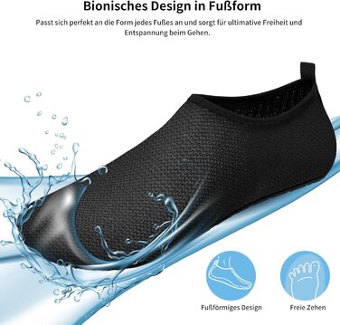 Шкарпетки для плавання WateLves: аквашузи для дорослих, дітей, унісекс. Швидко сохнуть, для пляжу, серфінгу, басейну. Розмір 46/47 EU, чорний Xbl