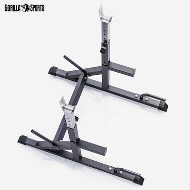 GORILLA SPORTS® Стійка для присідань з регулюванням ширини та висоти, з дип-станцією, для штанги 200-250 кг, тримач для дисків