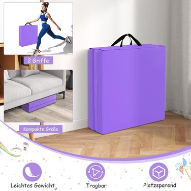Складаний спортивний мат COSTWAY 180x60x5 см, водостійкий, нековзкий, для гімнастики, йоги та фітнесу, жовтий та рожевий