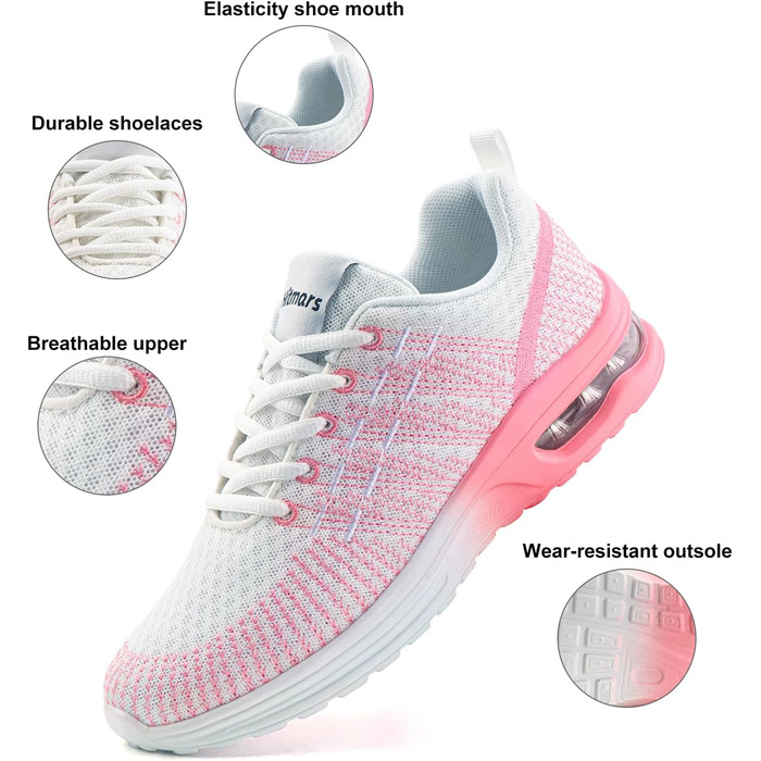 Жіночі кросівки для бігу Hitmars: спортивні, дихаючі, з амортизацією, неслизькі, легкі, для бігу по вулицях, фітнесу, ходьби, розмір EU 36-42, рожевий колір, 39 EU