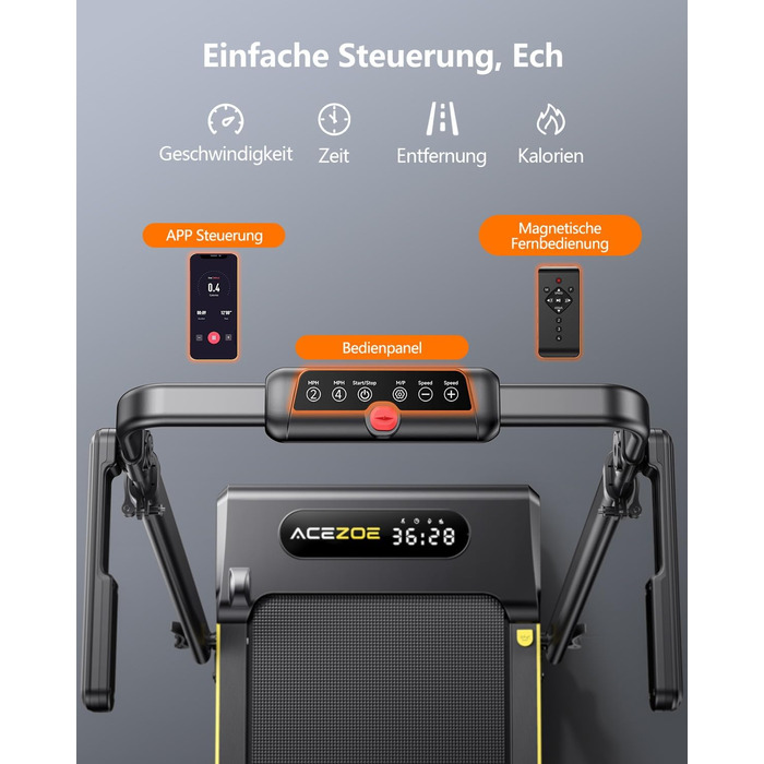 Бігова доріжка 6-в-1 для дому: Walking Pad зі схилом до 10%, швидкість 12 км/год, складана, LED-дисплей, 2.5 к.с., до 136 кг, пульт ДУ, додаток, чорно-жовта, 124.5x71.6x11.5 см