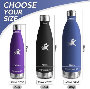 Термос KollyKolla з нержавіючої сталі, 500мл/750мл/1л, без протікань, ізотермічна пляшка, для дітей, спортивна, для школи, фітнесу, відпочинку на природі, кемпінгу, 1000 мл, темно-синій
