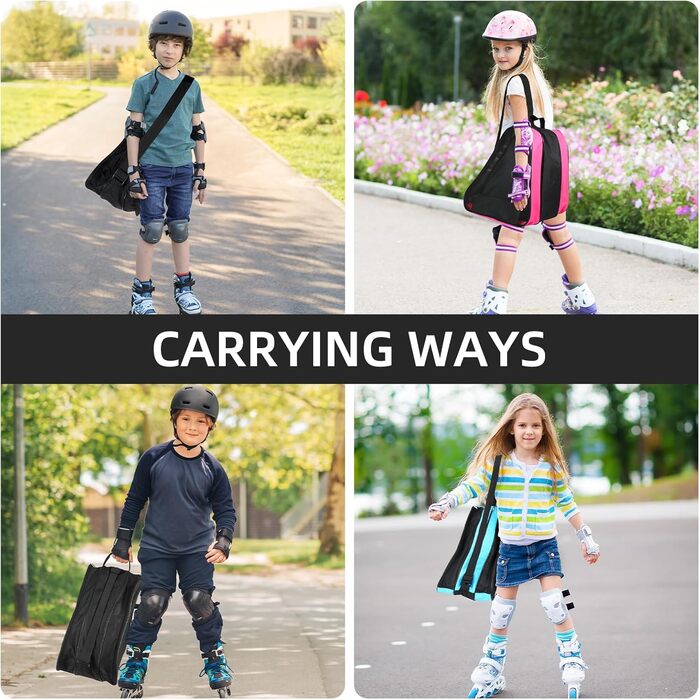 Сумка для роликових ковзанів для дітей, чорна. Зручні ручки та регульовані ремені. Ідеальна для хокею та фігурного катання.