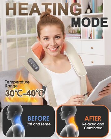Масажер для шиї Zumghigh з зарядкою Type-C та портативним дизайном, 6D масажер для шиї та плечей для зняття болю, з підігрівом для дому, авто, офісу