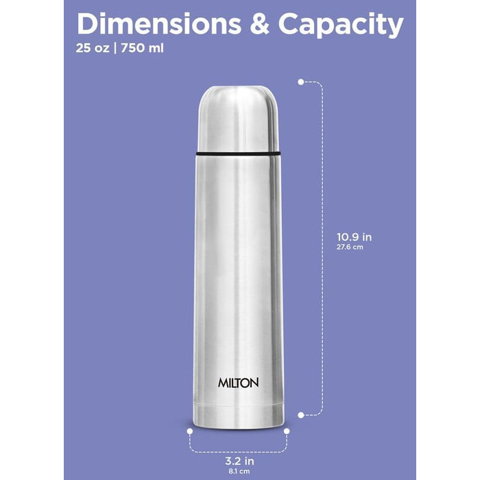 Термос Milton Thermosteel Flip Lid 1 л, вакуумна ізоляція, пляшка для води з кришкою-клапаном, нержавіюча сталь, герметична, срібляста