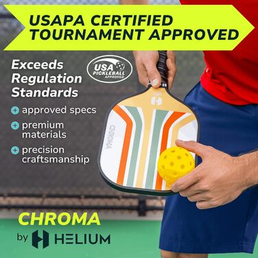 Набір ракетки для піклболу Helium, 4 шт., сертифікат USAPA, графіт-склоповерхня, легкий сотковий кор, 12 мм, багатокольоровий